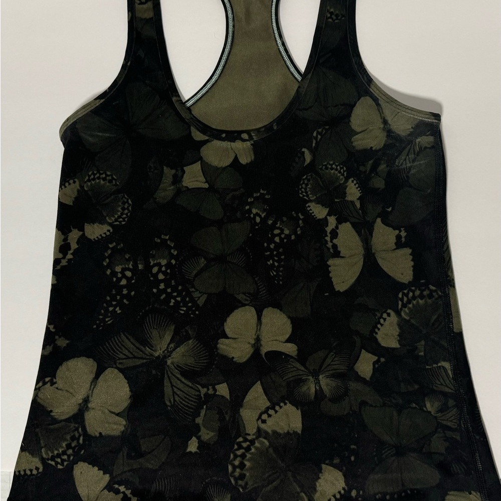 Lululemon Women's Size 0 Tank Sleeveless Green Butterfly Polyester Crew Neck